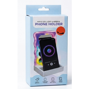 Orbit Wavy LED Light and Mirror Phone Holder is a multifunctional phone stand featuring a vibrant LED glow, a built-in mirror, and a trendy wave design for hands-free viewing