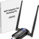 WiFi Adapter for Desktop PC, QGOO Wireless AC1300Mbps USB 3.0 Network Dongle with 5dBi High Gain Dual Antennas, 2.4GHz/5GHz Dual Band for Laptop Computer Compatible Windows11/10/8/7 (Black)