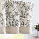 jinchan Linen Floral Valance for Windows Blackout Double Layer Valance Curtain 16 Inch Length for Living Room Bathroom Overlay Botanic Farmhouse Room Darkening 1 Panel Black on Beige