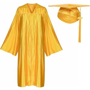Newrara Adult Shiny Graduation Cap and Gown Tassel Set for High School & Bachelor (Yellow)