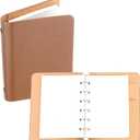PATIKIL 6 Ring Binder Cover, A7 Leather Notebook Binder Mini Refillable Loose Leaf Personal Planner with 50 Sheets Paper, Brown