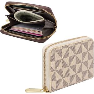 Veki Women's Credit Card Holder, RFID Leather Zipper Wallet, Small Zipper Card Case for Men and Women (White)