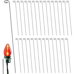 30 Pack Christmas Light Stakes, 12 Inches Metal Christmas Light Yard Stakes, Universal Lawn Stakes for Holiday Lights, C7 C9 String Lights Ground Stakes (30)