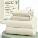 LANE LINEN 100% Organic Cotton Queen Sheets, 4Pc Cotton Sheets Set, Classic Percale Weave Bedsheets Queen Size Bed, Soft Breathable Sheet & Pillowcase Sets, Deep Pocket 15" - Natural