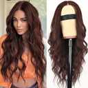 AISI HAIR Reddish Brown Wig for Women, Long Wavy Lace Hairline Middle Part Synthetic Heat Resistant Wig for Daily Party-26 Inch