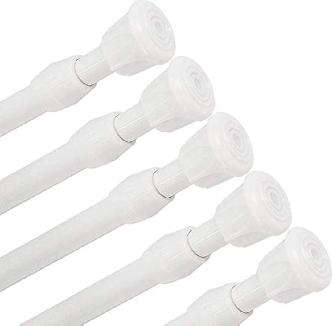 Goodtou 5 Pack Spring Tension Rods for Windows 28 to 48 Inch Adjustable White Tension Curtain Rods No Drilling Small Spring Loaded Curtain Rods for Closet Cupboard Bar (5Pcs 28"to 48" White)