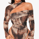 Floerns Women's Plus Size Tie Dye Asymmetrical Neck Long Sleeve T Shirts Bodysuit Tops Size XL