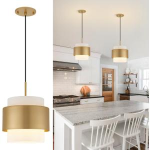 9.8" Pendant Lights Kitchen Island, Farmhouse Pendant Lighting with Milky White Glass Lampshade, Industrial Hanging Pendant Lights Fixture for Kitchen Island Dining Room Hallway