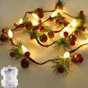 Christmas Garland with Lights,7FT Pinecones Christmas String Lights with Red Berries,Needles,20Led C6 Christmas Lights Battery Operated Prelit Garland for Xmas Decorations Indoor Outdoor (1Pack)