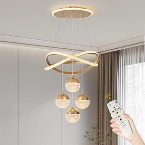 Modern Gold LED Chandeliers, LED Pendant Light Dining Room Light Fixtures Over Table Dimmable with Remote Control Adjustable Modern Chandeliers for Dining Room Kitchen Island Living Room Bedroom (Golden,Dimmable)