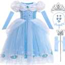 Girls Princess Dress Kids Halloween Carnival Party Cosplay Costume Toddler Puffy Sleeve Blue Fancy Outfit (4-5T)