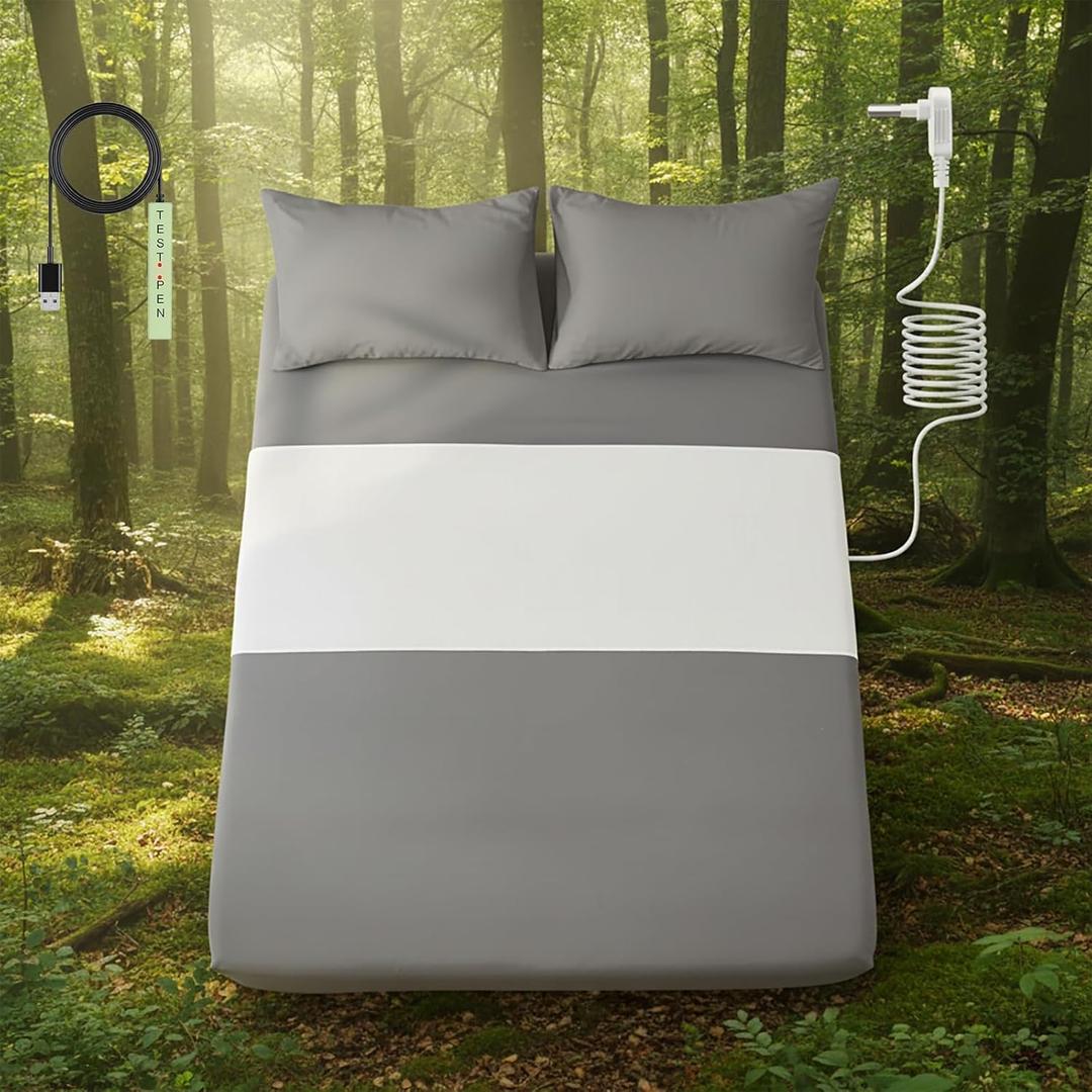 Grounding Sheets,10% Pure Silver Fiber+90% Organic Cotton, Half Grounded Fitted Sheet,One Size Fit All Bed. (24'' x 110'', White)