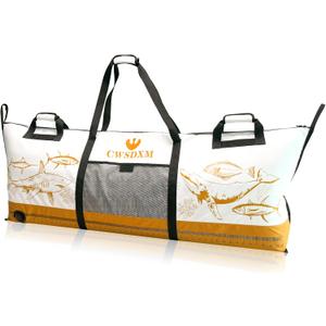 Insulated Fish Cooler Bag, 60'' Waterproof Leakproof Fishing Kill Bag with Drain Valve, Zipper and Heavy Duty PVC Marine Cooler for Boat Kayak Offshore Fishing, Keeps Fish Fresh Up to 48H, 60''L*24''H*8.6''W