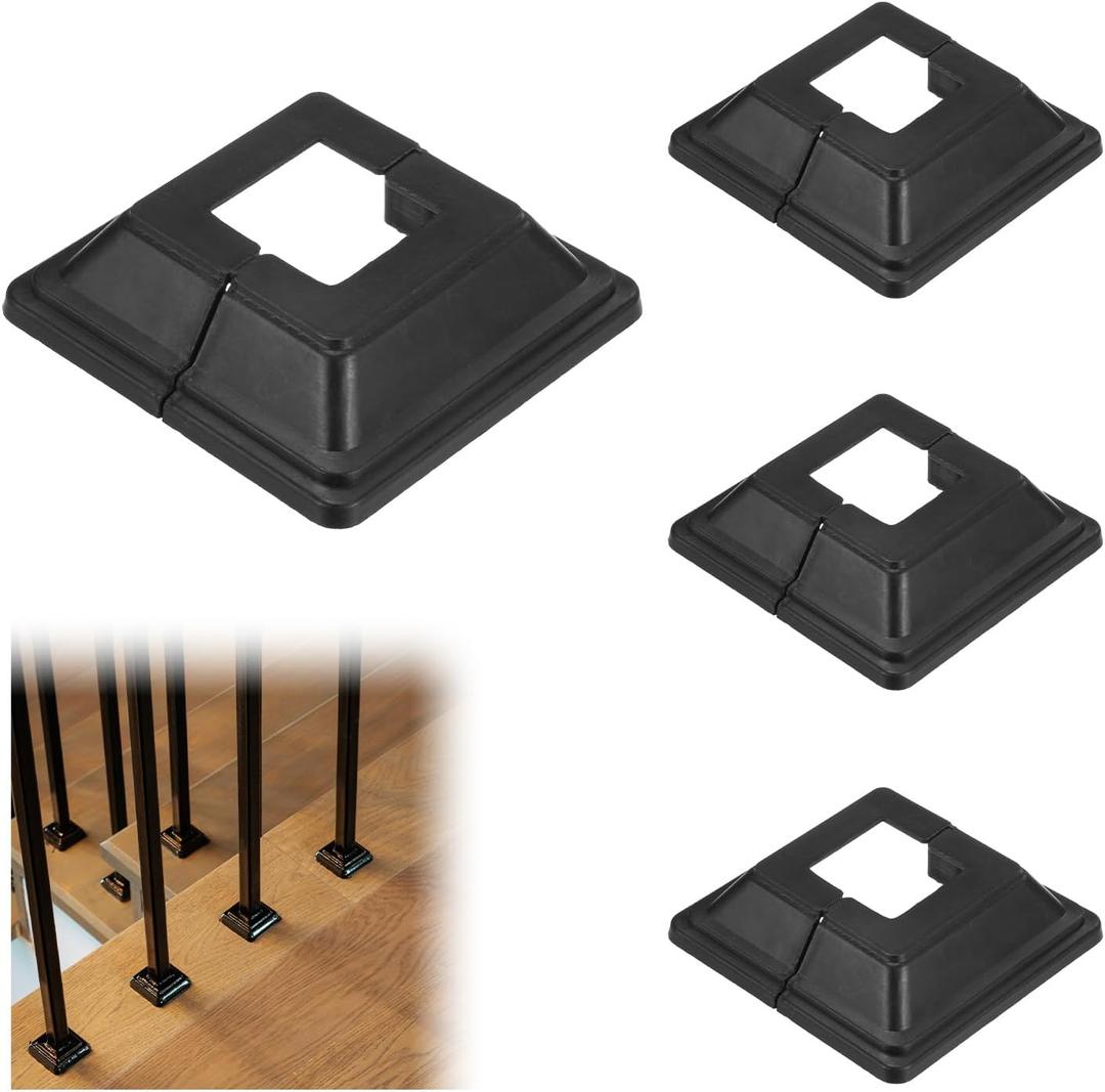 4-Pack Post Base Cover, Fits 1"x 1" PVC Post Skirt Split Type for Indoor/Outdoor Iron Railing/Wood Posts/Fence/Stairs/Patios/Handrail/Porch Column Wrap Post Trim [Black]