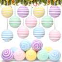 Syhood 12 Pcs Pastel Candy Christmas Ornaments 2.36'' Fluff Peppermint Christmas Ornaments Decoration Candy Ball for Tree Decoration Bowl Basket Vase Fillers