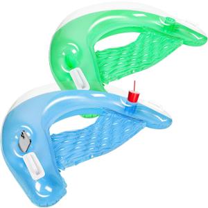 Zcaukya 2 Packs Inflatable Pool Float Chairs, Water Lounge Floaties for Adults with Cup Holder and Backrest, Floating Tube Armchairs for Swimming Pool Summer Parties (Green & Blue)