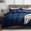 Bedsure Cotton Duvet Cover Queen - 100% Cotton Waffle Weave Navy Blue Duvet Cover Queen Size, GentleSoft and Breathable Bedding Set for All Season, 3 Pieces, 90"x90"