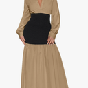 Ekaliy Women's Puff Long Sleeve Shirt Dress Elegant Button Down Loose Swing Party Maxi Dress Khaki XL