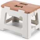 9'' Folding Step Stools for Kids and Adults, Hold Up to 300 lbs, Portable Foldable Step Stool for Toddlers, Plastic Small Collapsible Stepping Stools with Handle for Kitchen Bathroom (Khaki)