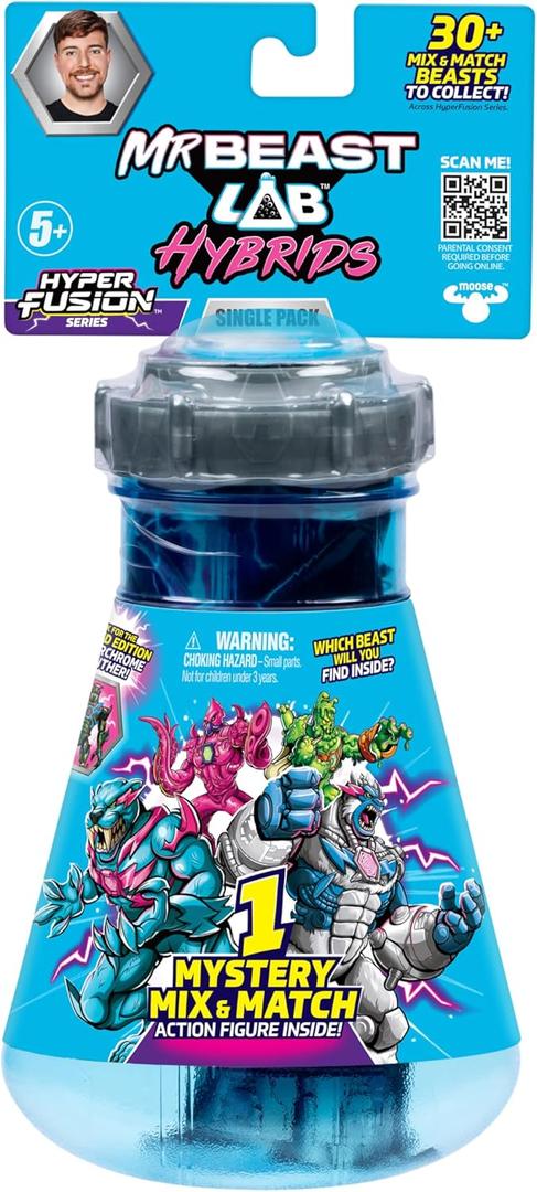 MrBeast Lab Hybrids Single Pack, Mix & Match Millions of Combinations to Create The Ultimate Beast and Reveal Individual Beast Parts to Create 1 of 10 4" Hybrid Figures, 30+ to Collect