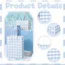 Kolldenn 24 Pcs Blue Gingham Party Supplies Gift Bags with Handles Scallop Kraft Paper Treat Candy Goodie Party Favor Bags for Baby Shower Birthday Wedding Decor