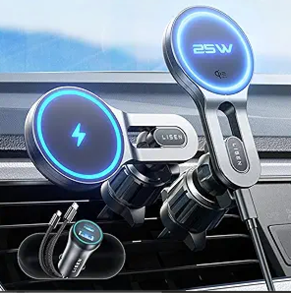 LISEN for Qi2.2 25W MagSafe Car Mount Charger, Valentines Day Gifts [Stable & Fast Charging] Magnetic Wireless Car Charger, Car Phone Holder Charger Fits iPhone 17 Pro Max Plus Air 16/15/14/13/12