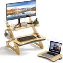 Amazer Standing Desk Converter, 22 inch Bamboo Small Sit Stand Up Desk Riser with Lap Desk Computer Desktop Desk Converter for Monitor and Laptop with Keyboard Tray, Natural 