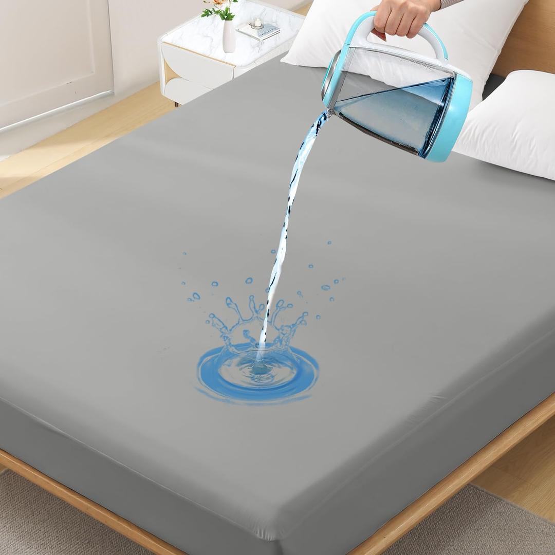 Twin Waterproof Mattress Protector - Noiseless, Breathable, Machine Washable Fitted Mattress Cover with Deep Pockets up to 5-21Dark Grey