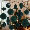 18Pcs Velvet Christmas Tree Ornaments Set, Green Shatterproof Flocked Christmas Decorations Bulk for Tree, Decorative Hanging Ball Ornaments for Xmas Holiday Home Party Decor