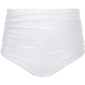 Tempt Me Women High Waisted Bikini Bottom Retro Ruched Swim Bottom Shirred Tankinis Brief (Small, White)