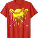 Softball Drip Girls Ice Cream Drip Youth Softball Girl Bow T-Shirt (Small, Red)