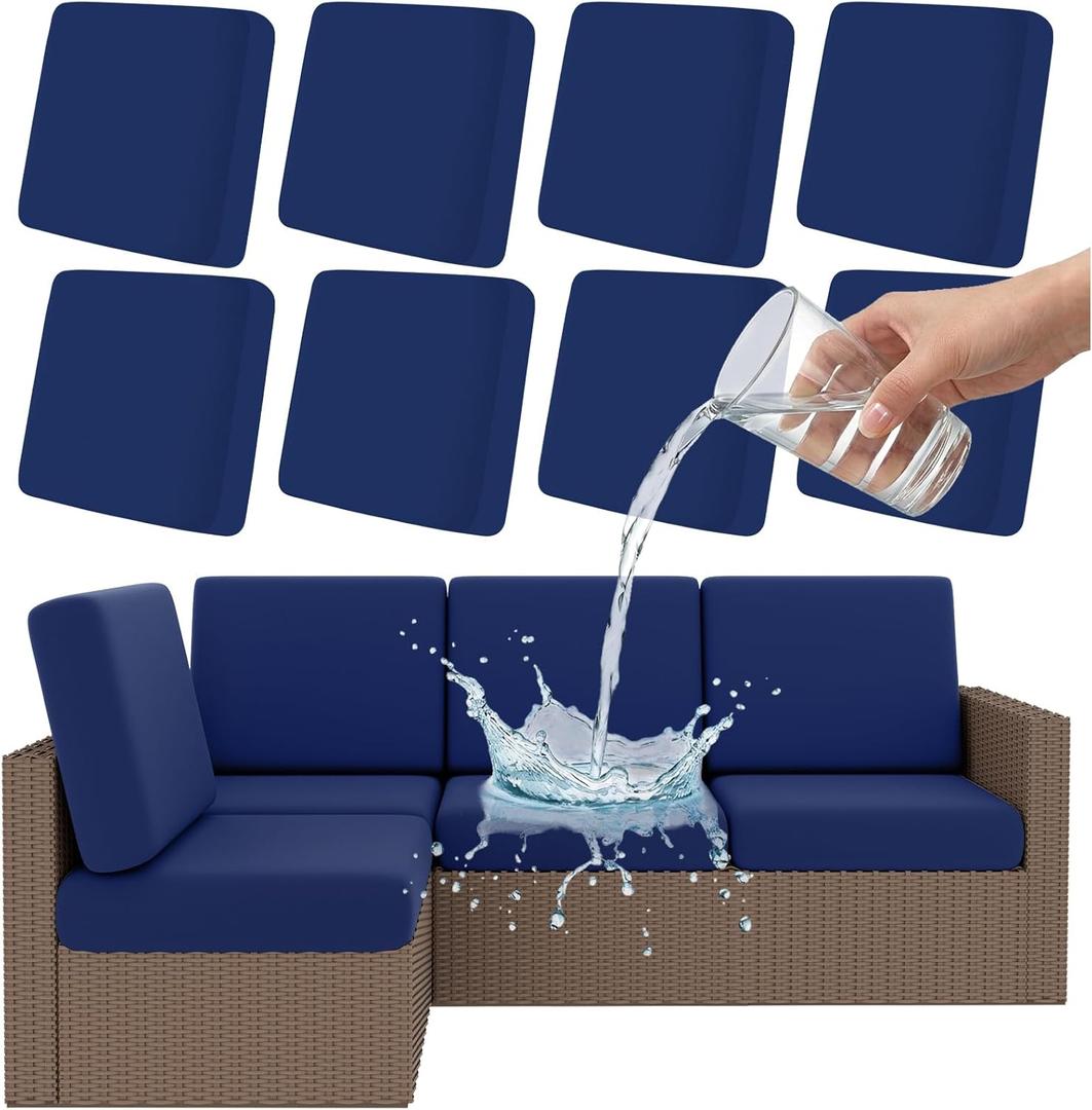 Smiry Waterproof Patio Cushion Covers, Stretch Outdoor Couch Slipcovers Replacement Washable Furniture Protector Sofa Chair Seat Cover for Dogs and Pets (8 Pcs, Navy Blue)
