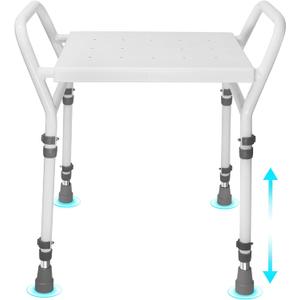 Shower Chair Seat with Arm for Inside Shower - Adjustable Up to 24 Inches Shower Stool with Suction Feet for Seniors, Elderly, Handicap & Disabled-Adjustable Support Shower Bench
