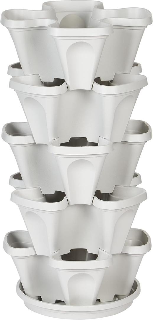 Mr. Stacky 5 Tier Stackable Strawberry, Herb, Flower, and Vegetable Planter - Vertical Garden Indoor/Outdoor (Stone)