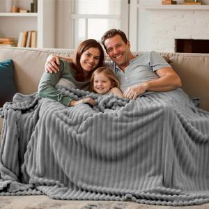 Joiedomi Queen Size Blanket for Bed, Soft & Warm Grey Fleece Blankets Gifts for Women Men Mom, Cozy Cute Soft Throw 90x90 Inches (Light Grey Striped)