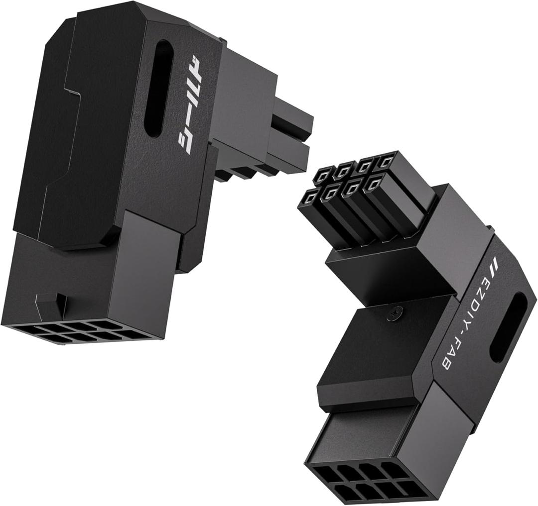 EZDIY-FAB Shield Series 8-Pin PCIe GPU Power Adapter,90-Degree Angled Connector, Aluminum Design for Graphics Cards  Reverse Type,Black-2 Pack