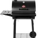 Char-Griller Wrangler Charcoal Grill in Black with Metal Shelves, EasyDump Ash Pan, Premium Wood Front and Side Shelves with Utensil Hooks, 640 Cooking Square Inches in Black, Model 2823