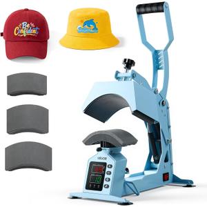 VEVOR Hat Heat Press Machine, with 4 Interchangeable Platens and Caps Stretcher, Precise Temperature & Time Control, Heat Press for Hats and Caps, for HTV Iron On and Sublimation Projects, Light Blue