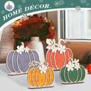 Leinuosen 4 Pcs Thanksgiving Fall Pumpkin Decoration Wooden Tabletop Signs Pumpkin of 4 Size, Autumn Table Centerpieces Season Tray Decor for Halloween Harvest Home Room Decoration(Earthy Colors)
