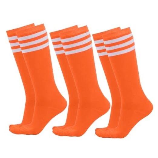 CUBACO Kids Soccer Socks Knee High Tube Boys Girls 4 Pair Socks 7-13 Years Old Suitable Baseball Football Sports Training Orange