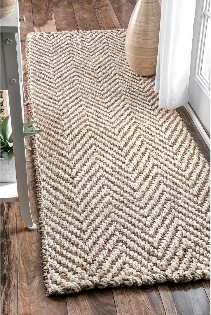 Nuloom Vania Off-White/Blue, 2'6" x 8', Hand Woven, Striped, Jute, Soft and Textured, High Traffic, Stain Resistant, Easy Clean, Durable Runner for Bedroom, Living Room, Dining, Den, Foyer, Entryway