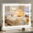 HNV 22.8"x18" Lighted Vanity Mirror, Makeup Mirror with 10X Magnification, 3-Color Dimmable LED, Sturdy Desktop Mirror with Power Adapter, White