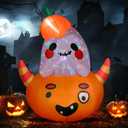 5ft Halloween Inflatables Pumpkin Ghost Outdoor Decorations Blow Up Giant Cute Scary Yard Decor, Built in Led Lights for Indoor Outside Lawn Garden Holiday Fall Family Party Props