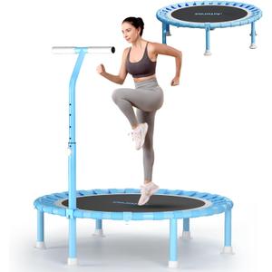 Juturna 40" Foldable Mini Trampoline, Rebounder Trampoline for Adults, 450lbs Capacity with T-Shaped Adjustable Bar, Fitness Trampoline for Kids, 40"L x 40"W x 35.4"H, Blue 