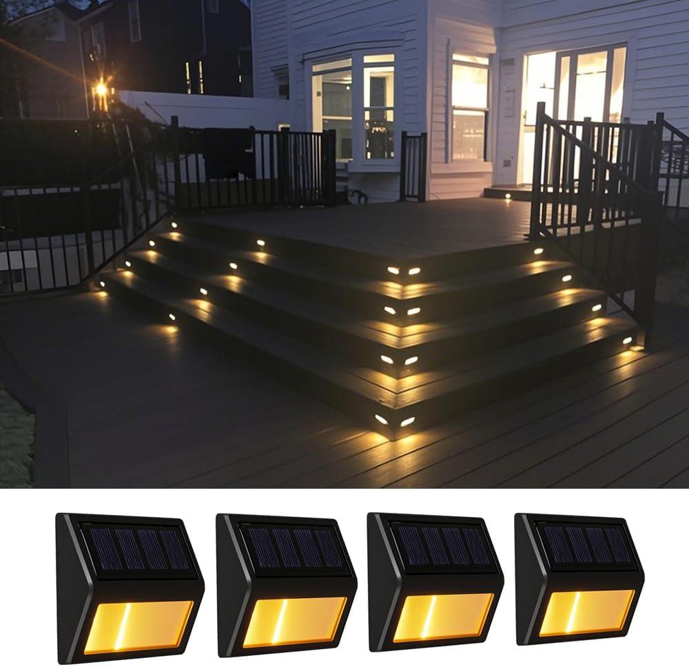ROWSEN Solar Lights Outdoor Waterproof IP65, Deck Step Lights with Auto On/Off, Solar Powered Lights for Pathway, Garden, Stairs, Patio (Warm White, 8Pack)