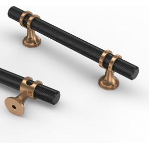 Asidrama 10 Pack 3.75 Inch(96mm) Knurled Matte Black and Champagne Bronze Kitchen Cabinet Handles, Cabinet Pulls Kitchen Cabinet Hardware Cupboard Handles Drawer Pulls
