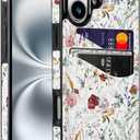 for iPhone 16 6.1 inch Case with Card Holder Soft Leather Wallet Case Protective Shockproof Hard Cover for Women Girls (Vintage Flower, iPhone 16 6.1 inch)