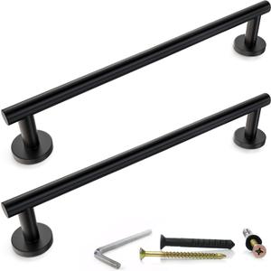 Matte Black Towel Bar 18 Inch  Heavy Duty Stainless Steel SUS304 Towel Holder Rack for Bathroom, Kitchen, Bedroom Wall Mounted - Single Layer Shower Towel Hanger Rod  2 Pack