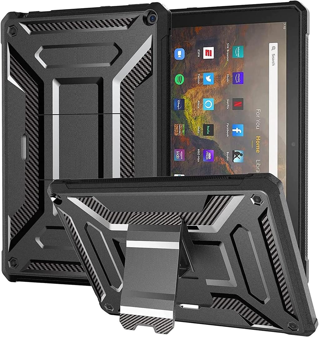 All-New Fire HD 10 & Fire HD 10 Plus Tablet Case (Only compatible with 11th generation tablet, 2021 release) - DJ&RPPQ Lightweight Armor Series Full Cover with Stand for Amazon Fire HD 10 2021 - Black