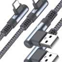 Sweguard iPhone 17 Charger USB to Type C Cable 90 Degree [2-Pack,10FT] Fast Charging Cord for iPhone 17 16 15 Pro Max Plus Samsung Galaxy S26 S25 S24 S23 S22 S21 S20 A54 A15 Note Flip LG Pixel Moto (Grey)